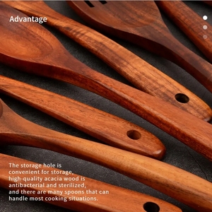 Produits de cuisine de marque privée de haute qualité, spatule en bois d'acacia, cuillère, ensemble d'ustensiles de cuisine pour la cuisine à domicile, ustensiles de cuisine antiadhésifs - Product Image 6