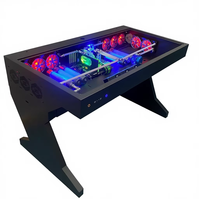 Tempered Glass Desk Metal PC Case and Extendable Gaming Computer Case Tower Two-in-One Combo