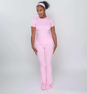 Custom <strong>Print</strong> Women's 2Piece Sets Soild O Neck <strong>Top</strong> and Pants Streetwear Two Piece Sets Women Clothing With Headband - Product Image 6