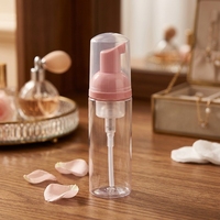 Échantillon gratuit de flacon pompe transparent pour nettoyant visage, 50 ml, 60 ml, flacon en plastique transparent pour savon liquide avec pompe à mousse rose