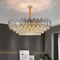 Suspension Ronde Hauteur Réglable Plafonnier Moderne Lustre Luxe en Cristal K9 Luminaire pour Salon Salle à Manger