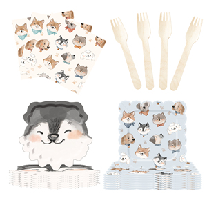 DAMAI Dog <b>Head</b> Themed Paper Plate with Necklace Light Blue Lace Wave <b>Style</b> Disposable Paper Plate Paper Cup Napkin Party Supply - Product Image 2