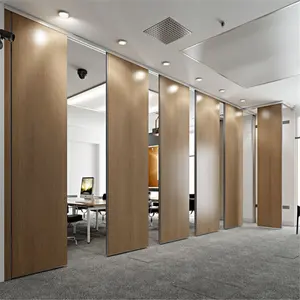Hotel customizable finishes temporary mobile divider aluminum frame sliding folding wooden acoustic movable wall partitioning