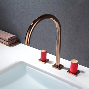 Grifo de Agua Fría y Caliente Moderno Minimalista Personalizable para Baño, con Placa de <span class=keywords><strong>Roca</strong></span>, Doble Control, Color Gris Acero y Cobre Rosa - Product Image 1
