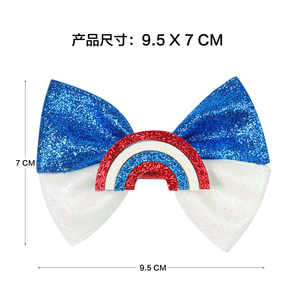 Accessoires pour cheveux du 4 juillet, pinces à cheveux pour enfants, accessoires pour cheveux pour la fête nationale des États-Unis, pinces à cheveux avec nœuds scintillants de couleur contrastée - Product Image 3