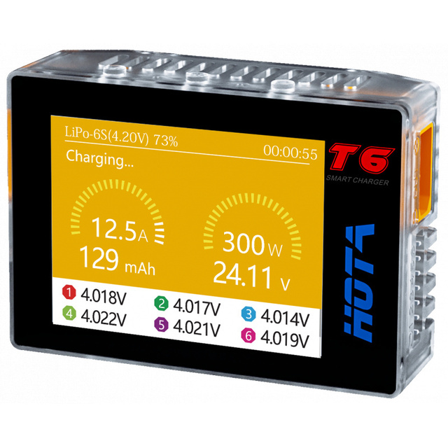 HOTA T6 1~6S Lipo Balance Smart Charger DC300W PD90W Dual Channel Type-C PD RC Model Car Battery Accessories