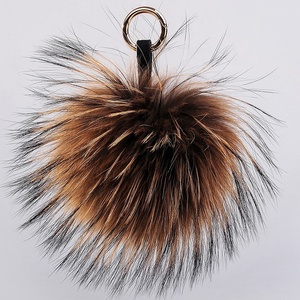 Grand porte-clés en fourrure de raton laveur/renard véritable, boule de fourrure duveteuse - Product Image 5