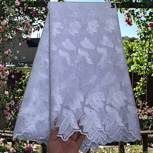 Vestido de tela de encaje africano blanco de alta calidad elegante tela de gasa Suiza Sexy con agujeros bordado ecológico encaje Lafaya - Product Image 1