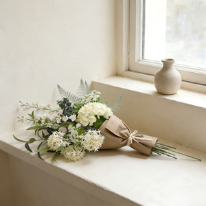 Ramo Artificial Blanco y Verde con Hojas de <span class=keywords><strong>Eucalipto</strong></span> y Helecho, Flores Artificiales Mixtas para Regalo de Novia, Centro de Mesa - Product Image 3