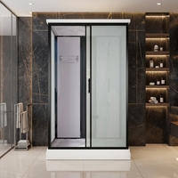 Cabine de douche carrée moderne tout-en-un avec porte coulissante en verre trempé, prête à l'installation, pour salle de bain d'hôtel, 100*80, verre dépoli
