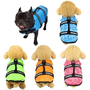 Gilet de sauvetage réfléchissant mignon pour chien avec motif imprimé bleu, vert, orange, rose pour les jeux aquatiques d'été, style sportif, vêtements pour animaux de compagnie - Product Image 1