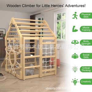Solid Wood <b>Slide</b> <b>Small</b> Family Climbing Frame Multi Functional Folding Home Baby Play Structure Geometric Shape Modern Simple - Product Image 5