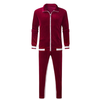 Ensemble de survêtement en velours réfléchissant pour homme, veste et pantalon de jogging à fermeture éclair intégrale, vert uni, vêtements de sport décontractés, logo au dos du col