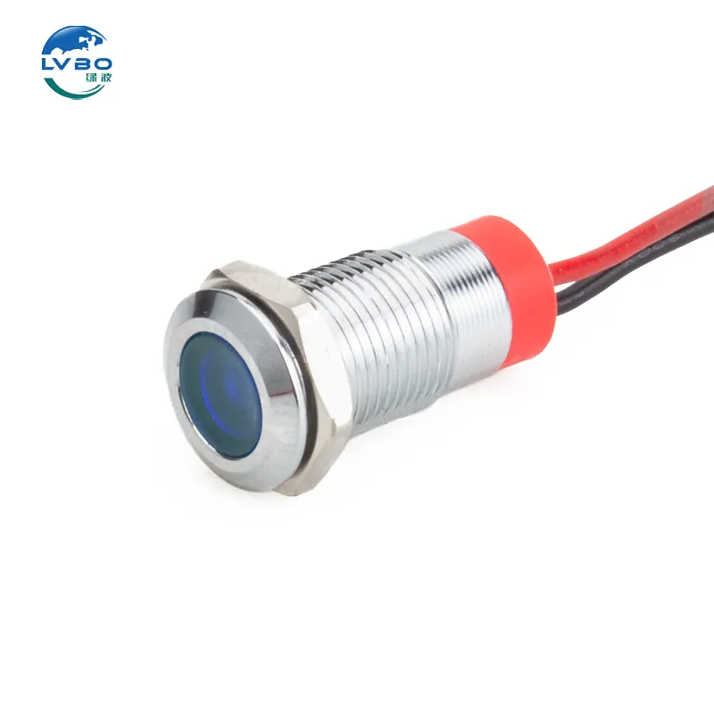 Lámpara de señal de Metal impermeable LVBO 6V 12V 24V 220V con cable rojo amarillo azul verde con 6mm 8mm 12MM 16mm 22mm LED