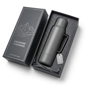 Bouteille isotherme en acier inoxydable à double paroi de 1,2 L avec 2 tasses de partage et couvercle rotatif à poignée, pour activités extérieures - Product Image 1