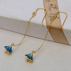 Boucles d'oreilles pendantes en argent S925 avec long pompon, chaîne simple, anneau en O, accessoires de bijoux en perles DIY, plateau vide, tendance - Product Image 2