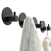 Crochets de douche Yilan autocollants sans trace, lot de 4, noirs, ronds, à fixation murale, durables, modernes, en acier inoxydable, pour serviettes et vêtements