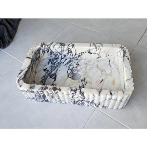 Custom Size Calacatta Viola Marble <strong>Sink</strong> Ribbed Luxury <strong>Vessel</strong> Bowl Modern Bathroom Vanity Stone Wash Basin - Product Image 1