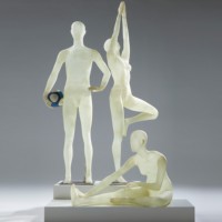 Mannequin de yoga en fibre de verre semi-transparent pour vitrine de magasin de mode