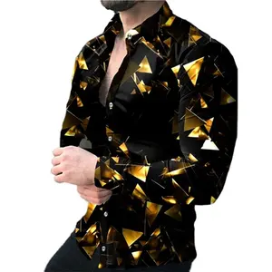 Impresso Slim Fit manga longa botão até homens vestem camisas - Product Image 1