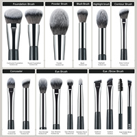Lot de 15 pinceaux de maquillage professionnels de luxe gris, manche en bois écologique, poils synthétiques doux pour la peau, pour le visage