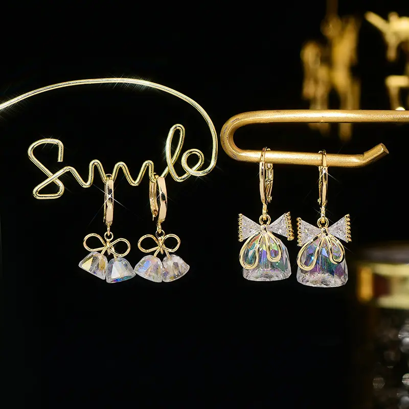 A311 Korean and Japanese Style Aurora Bell Earrings with Bowknot for Sweet and Fresh Look