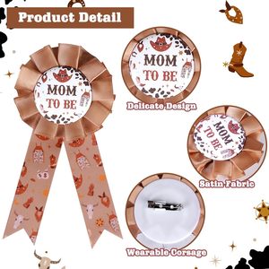 Decorazioni per <span class=keywords><strong>Baby</strong></span> Shower a Tema Western Marrone, Distintivi per Futura Mamma e Futuro Papà, Fascia 'Mom to Be' per Festa a Tema Cowboy - Product Image 5