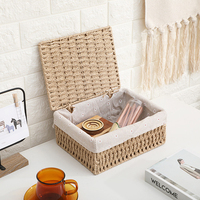 Panier de rangement en corde de papier tissée à la main, organisateur de bac avec doublure en coton pour ranger de petits objets cosmétiques