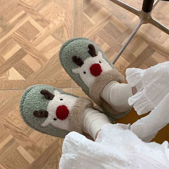 XIXITIAO Santa Reindeer Fluffy Fur for Slippers Comfortable Fashionable Christmas Bedroom for Slippers for Women and Girls for