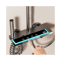 Ensemble de douche thermostatique intelligent numérique mural en laiton poli avec barre coulissante et robinet de pluie à poignée unique pour salle de bain de luxe