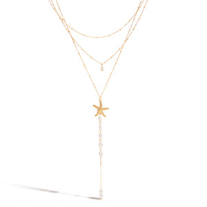 Collier élégant à plusieurs rangs avec pendentif étoile de mer, bijoux de mode sur le thème marin, couleur or - Product Image 5