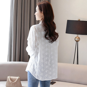 Camisa <span class=keywords><strong>Blanca</strong></span> de Algodón con <span class=keywords><strong>Encaje</strong></span> en la Solapa para Mujer, <span class=keywords><strong>Manga</strong></span> <span class=keywords><strong>Larga</strong></span>, Primavera-Otoño 2026, <span class=keywords><strong>Blusa</strong></span> Elegante y Hermosa, Top de Algodón Puro - Product Image 3