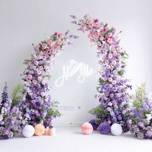 Ensemble de décoration d'anniversaire à thème Fournitures de fête Toile de fond pour réception de mariage Fleurs artificielles en soie Arche de fête violette - Product Image 1