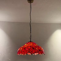 Lámpara de Techo LongHuiJing con Forma de Campana de Vidrio con Diseño de Hoja de Arce Roja, 16 Pulgadas, LED Blanco Cálido, Marco de Hierro