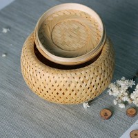 Mini panier en bambou naturel tissé boîte de rangement multifonctionnelle pot de fleur fait à la main boîte à thé