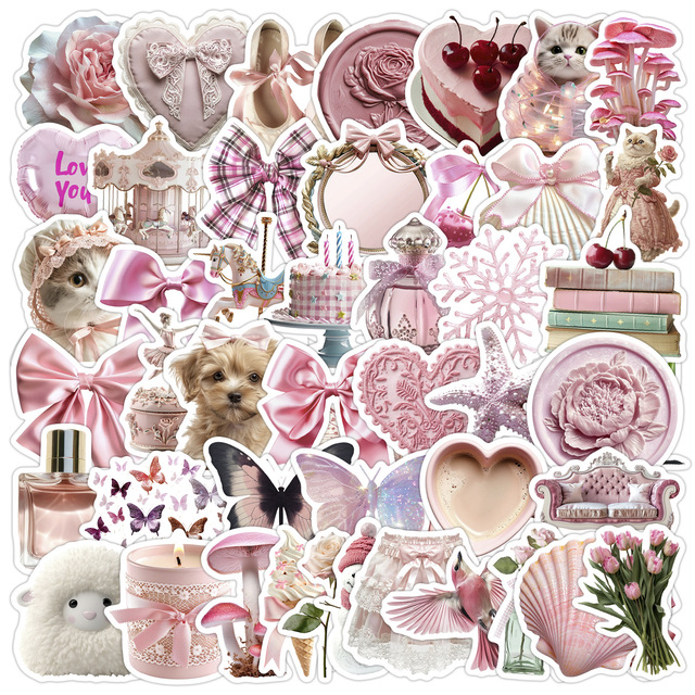 50Pcs Ins Cute Pink Elegant Girl Graffiti Stickers for Phone Scrapbook Decor Romantic Kawaii Sticker