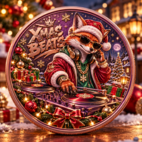 Pièce de monnaie commémorative en cuivre pur 999 de 1 oz, motif renard de Noël personnalisé, en boîte cadeau, impression UV 3D en relief, objet de collection, souvenir