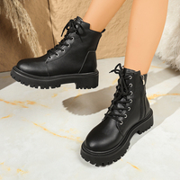 Bottes de combat à plateforme pour femmes, à lacets, avec fermeture éclair latérale, doublure en polaire, semelle épaisse, bottines d'hiver, 2 couleurs