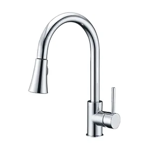 Luxury stainless steel 304 or brass brushed pull down hot and cold water kitchen sink mixer faucets