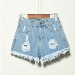 Grand short en denim pour femmes en été jambes larges amples et amincissantes taille haute Chubby Little Sister Ripped A-line Hot Pants - Product Image 4