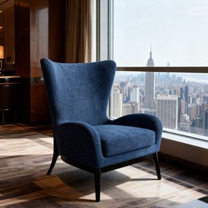 高級レジャーアームチェアダークブルーファブリック耐久性のある素材ホテルソファ特徴的なウィングバックチェアラウンジチェア - Product Image 6