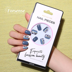 Etiqueta privada Impresión <span class=keywords><strong>de</strong></span> media <span class=keywords><strong>vaca</strong></span> Azul <span class=keywords><strong>Uñas</strong></span> postizas Arte cuadrado <span class=keywords><strong>Uñas</strong></span> postizas <span class=keywords><strong>cortas</strong></span> con pegamento Brillo Prensa en puntas <span class=keywords><strong>de</strong></span> <span class=keywords><strong>uñas</strong></span> Proveedor mayorista - Product Image 3