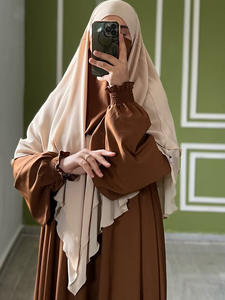 थोक सादा प्रार्थना स्कार्फ मुस्लिम महिला हिजाब चिफ्तन 2 परत लंबी निकाब नए फैशन ठोस रंग हेडस्कार्फ शॉल खिमर - Product Image 5