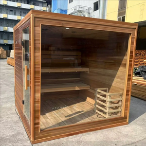 Rumah Sauna Uap Listrik Kayu Cedar Merah Mewah untuk Luar Ruangan, Kabin Spa Kayu Prefab 2 Orang 6KW, Pod Relaksasi Taman Modern - Product Image 4