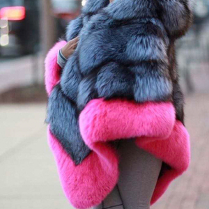 เสื้อแจ็คเก็ตหนังมีฮู้ดสำหรับผู้หญิงเสื้อปอนโชขนสัตว์แท้สีพื้นสตรอเบอรี่<span class=keywords><strong>แฟ</strong></span>ชั่น - Product Image 5