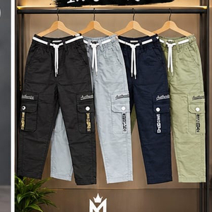 Pantalones Cargo de Algodón con Diseño de Seis Bolsillos Utilitarios, Cintura Elástica con Cordón Ajustable y Bolsillos Funcionales - Product Image 1