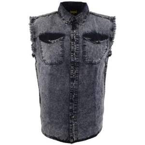 เสื้อเชิ้ตลำลองผู้ชายหนัง2025เสื้อเชิ้ตผ้าเดนิมแขนกุดลาย MDM11678สีเทากระดุมผ่าหน้า - Product Image 4