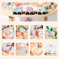 Table d'activités Montessori multifonctionnelle en bois pour enfants avec labyrinthe de perles, rail de voitures et tri de formes – Bureau interactif pour tout-petits