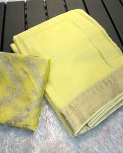 Pure Viscose Georgette Saree con Pallu Russian Jacquard Blusa Ladies Casual & Party Wear Mismo tono Regular Wear - Product Image 4