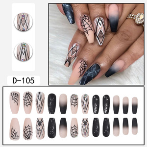 24 faux ongles en amande moyenne à presser, motif fantôme d'Halloween, noir et blanc, visage de fantôme effrayant, pour fête costumée d'Halloween - Product Image 6